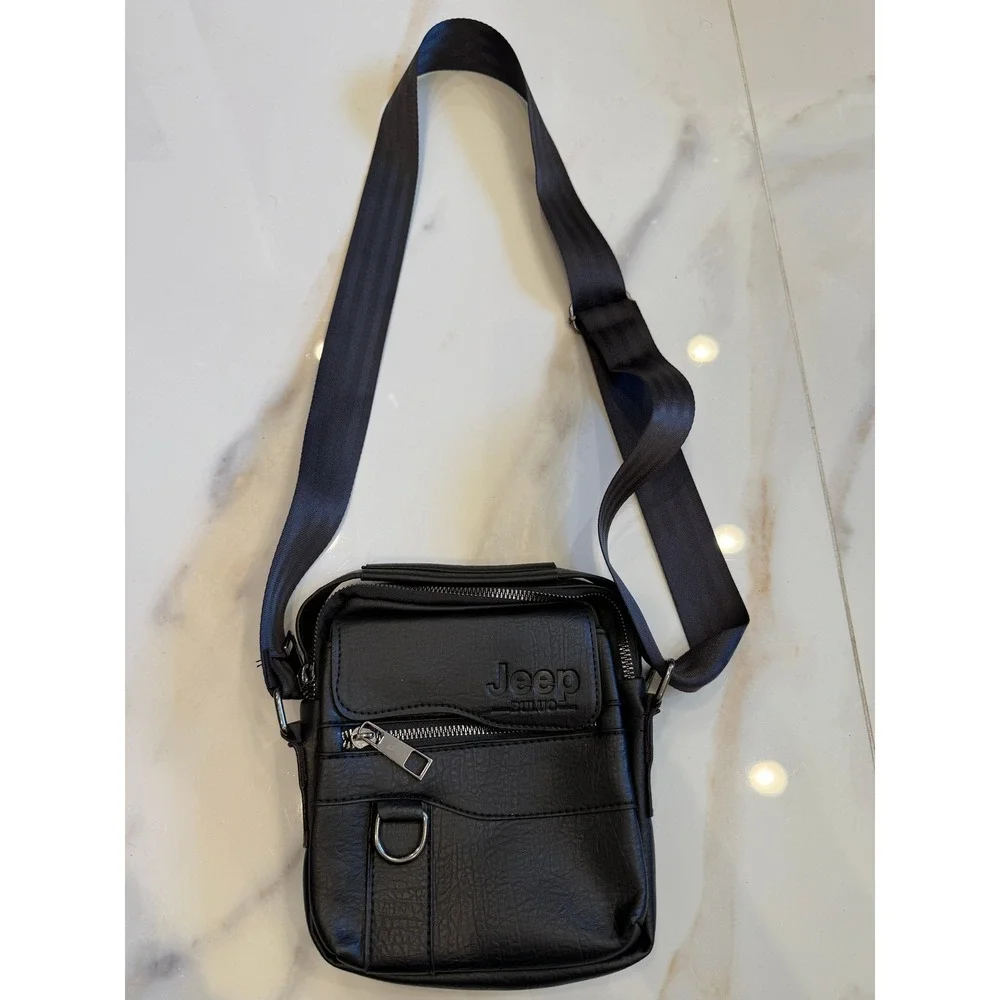 Jeep Buluo Mens Black Vegan Leather Crossbody Messenger Bag Shoulder Travel Case